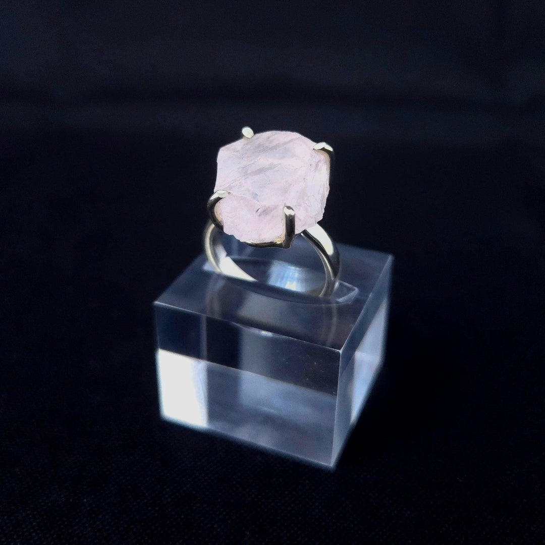 925 Rose Quartz Silver Ring-Rough Prong - The Harmony Store Crystal Shop Miami