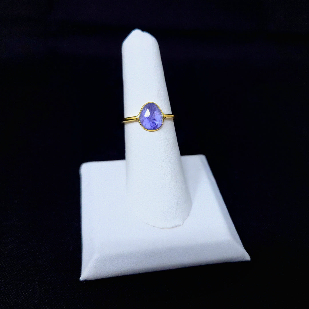 925 Tanzanite Silver Ring-Gold Flat F