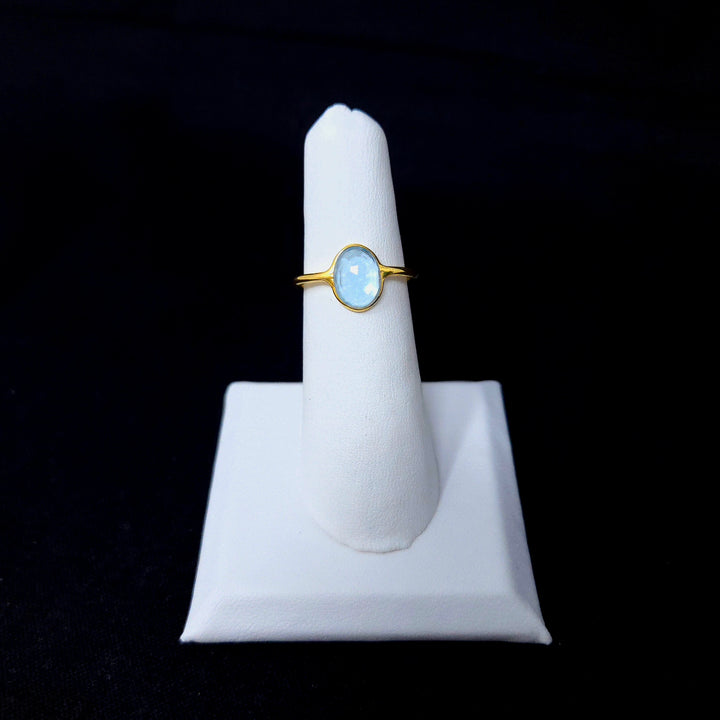 Sky Blue Topaz Gold Finish Flat on 925 Sterling Silver Ring