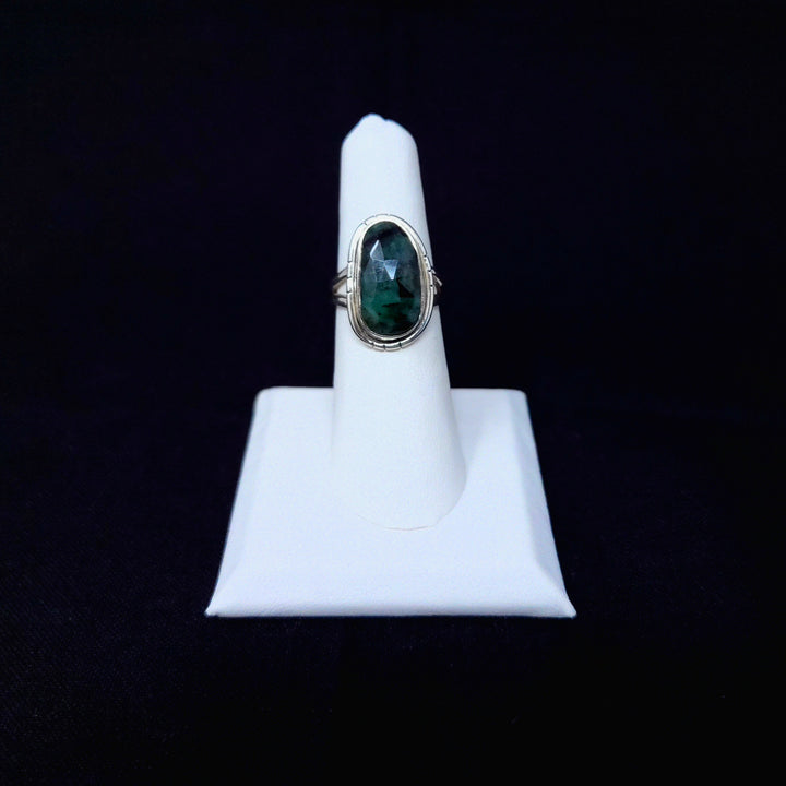 925 Emerald Silver Ring-Faceted