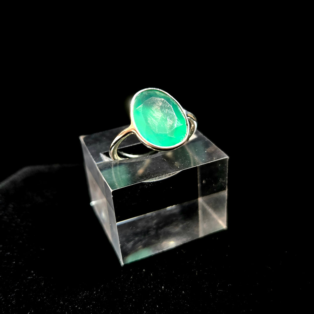 Green Onyx Ring Faceted Flat 925 Sterling Silver