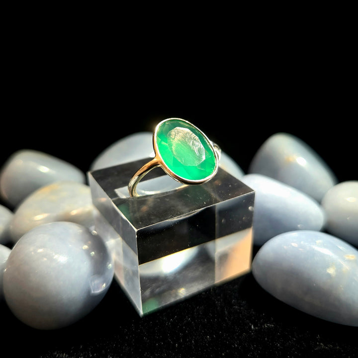 Green Onyx Ring Faceted Flat 925 Sterling Silver