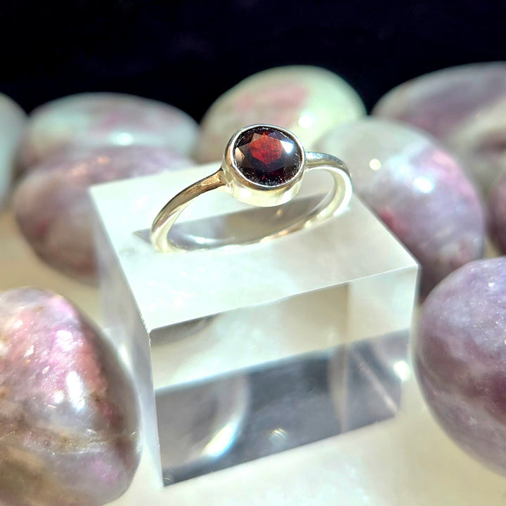 925 Red Garnet Ring-Faceted