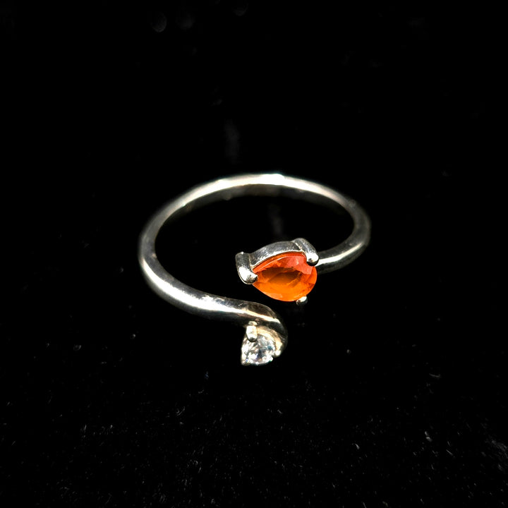 Fire Opal Silver 925 Ring - With Swarovski Crystal