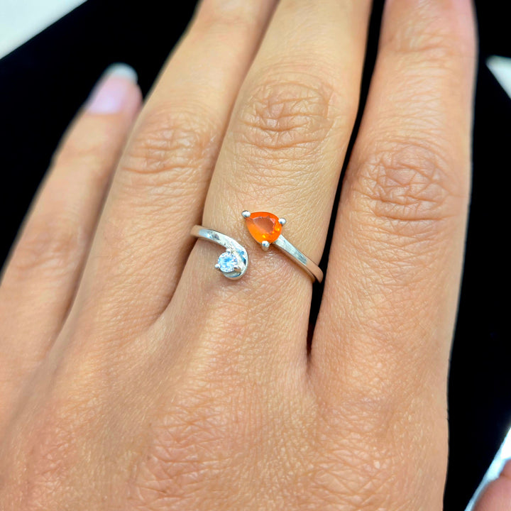 Fire Opal Silver 925 Ring - With Swarovski Crystal