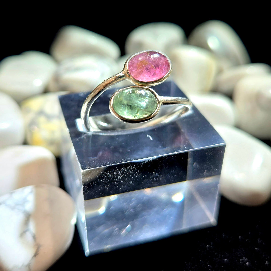 925 Tourmaline Silver Ring-Dbl Smooth S : Adjustable