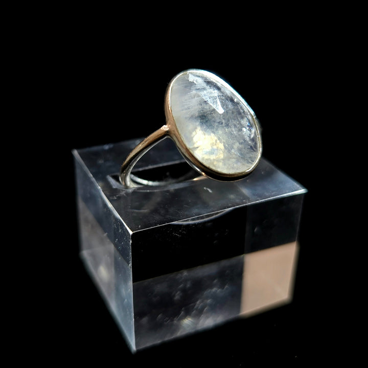 925 Moonstone Silver Ring-Faceted Flat M