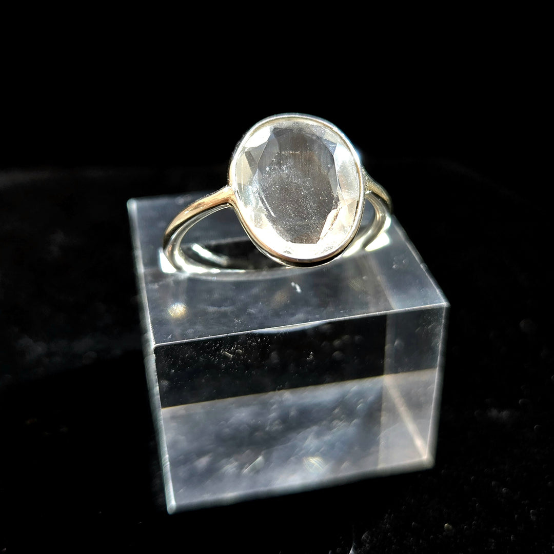 925 Clear Quartz Silver Ring-Faceted Flat
