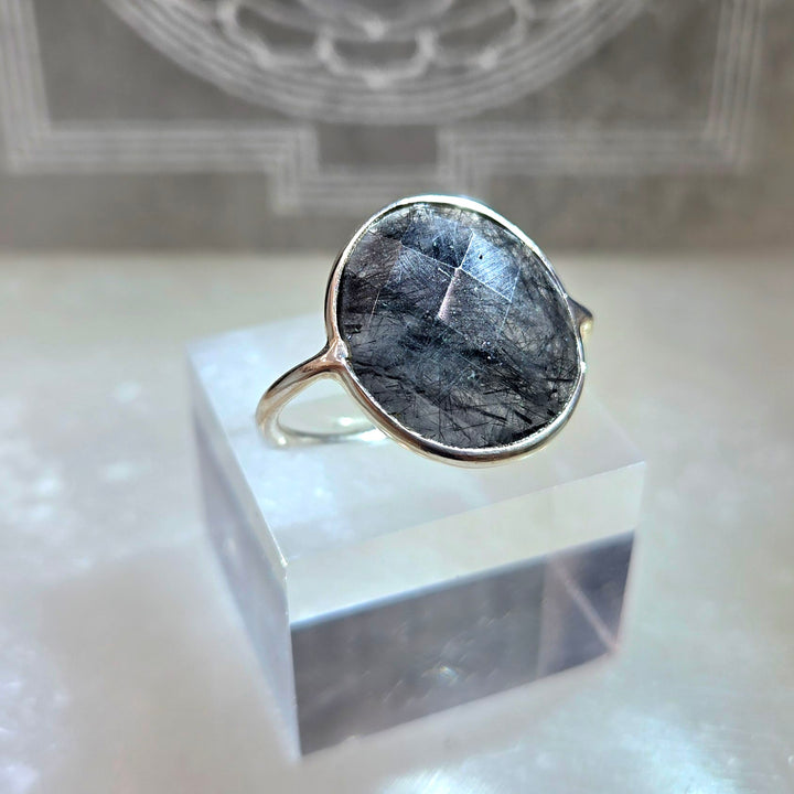 925 Tourmalinated Silver Ring-Faceted Flat L