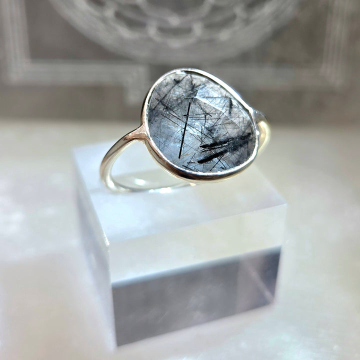 925 Tourmalinated Silver Ring-Faceted Flat L