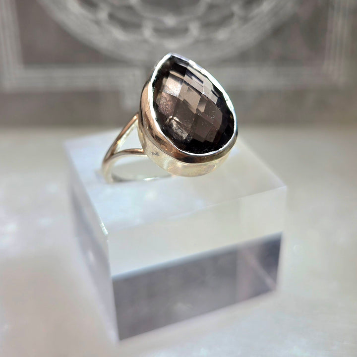 925 Smoky Quartz Silver Ring-F Tear Drop