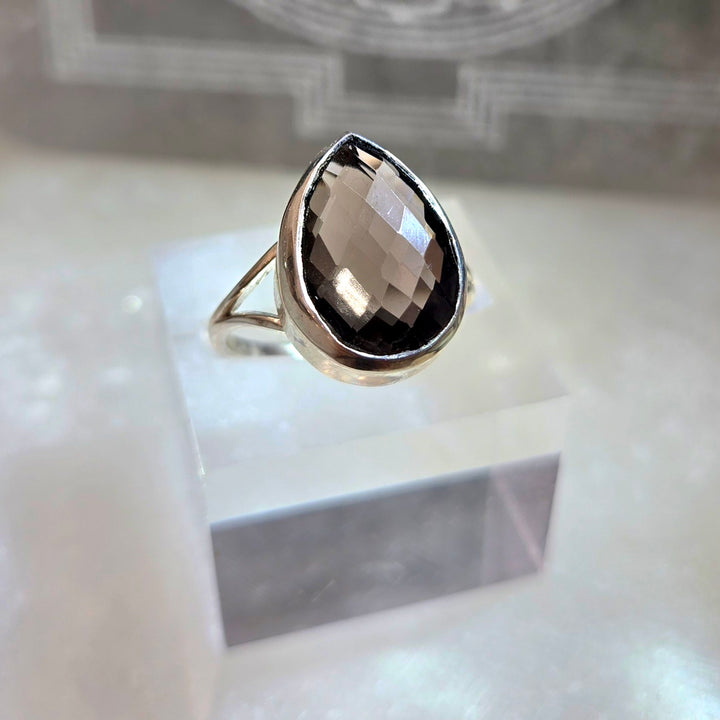 925 Smoky Quartz Silver Ring-F Tear Drop