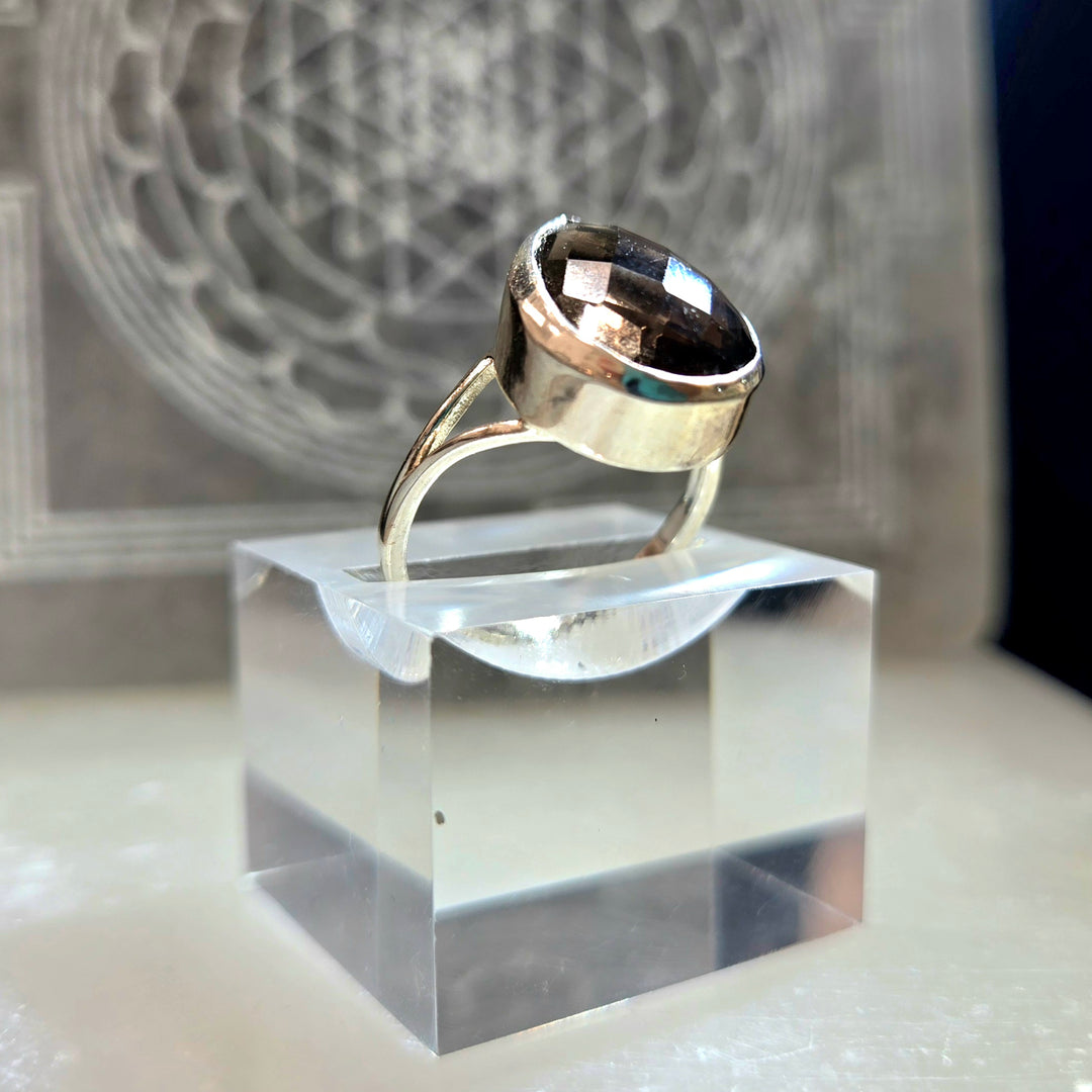 925 Smoky Quartz Silver Ring-F Tear Drop