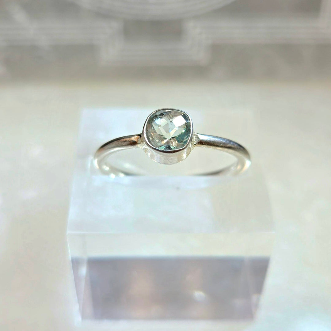 925 Green Amethyst Silver Ring-Faceted