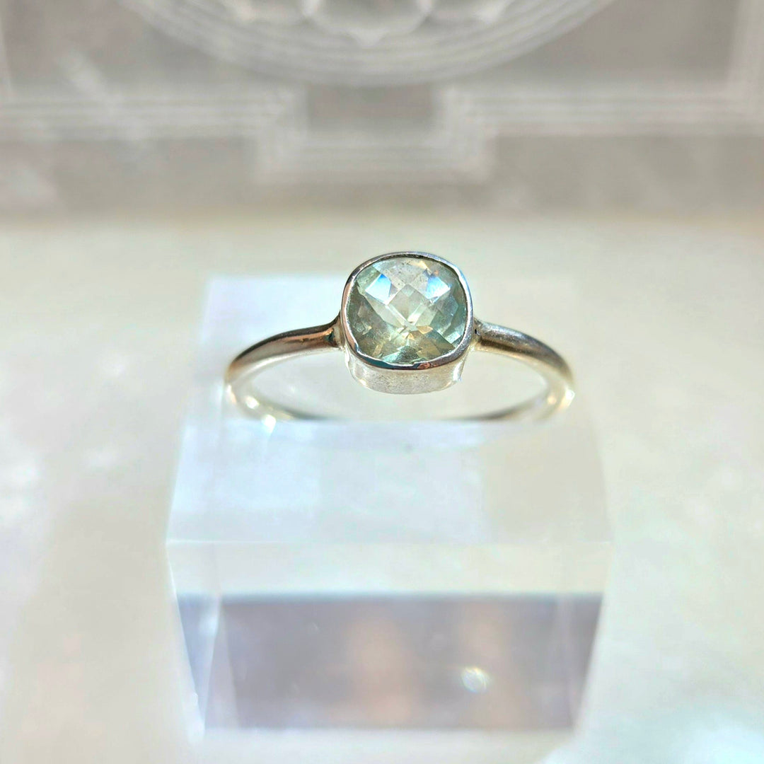 925 Green Amethyst Silver Ring-Faceted