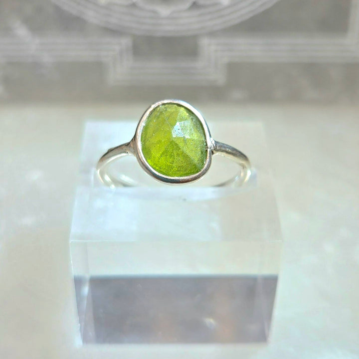 925 Vesuvianite Silver Ring-Faceted Flat