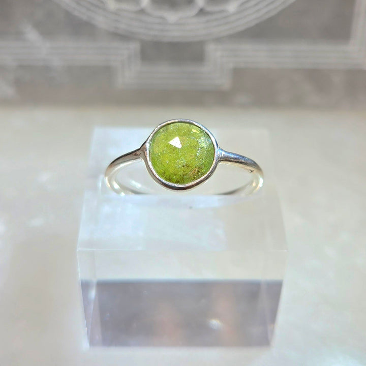 925 Vesuvianite Silver Ring-Faceted Flat