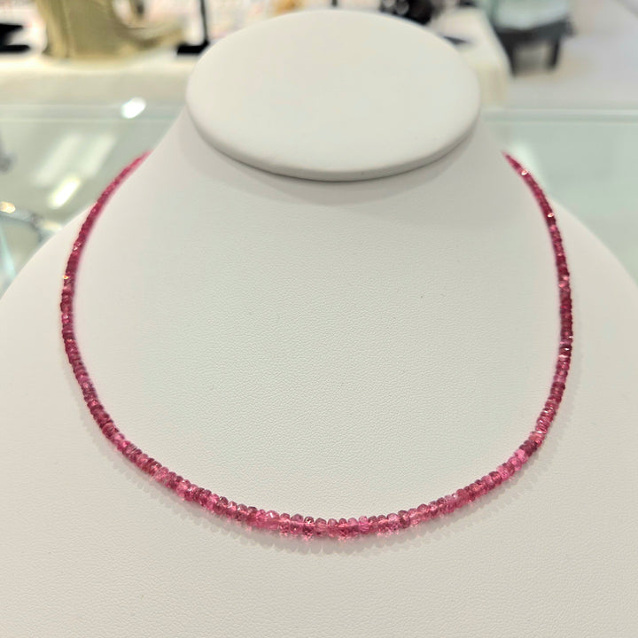 Micro Faceted S Silver Necklace-Red Spinel : 3mm