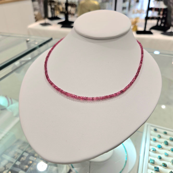 Micro Faceted S Silver Necklace-Red Spinel : 3mm