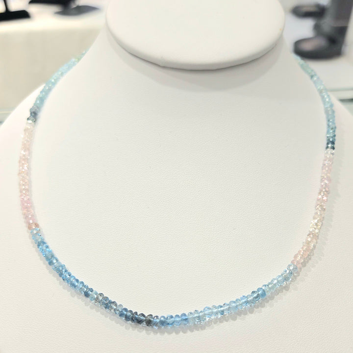 Aquamarine and Morganite Micro Faceted 925 Stearling Silver Necklace