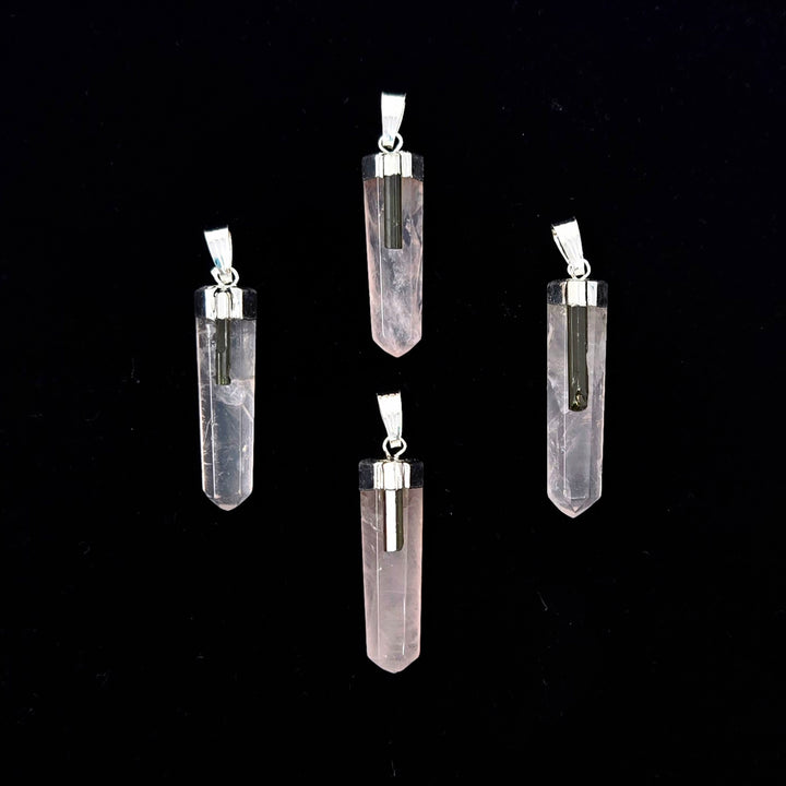 Rose Quartz Polished Point Pendant with Black Tourmaline Accent