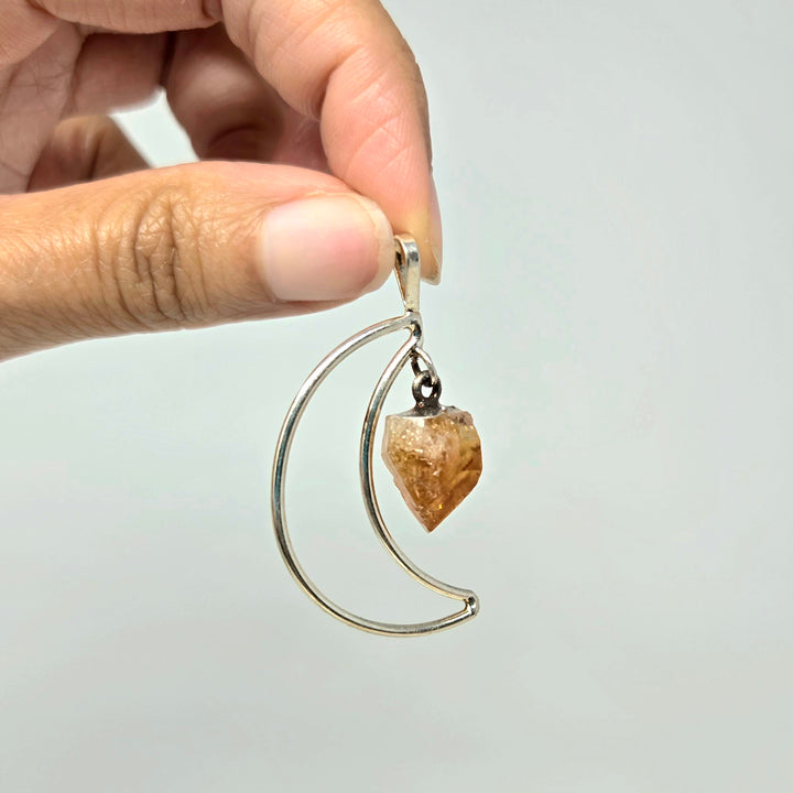 Citrine Moon Dangle Necklace Pendant