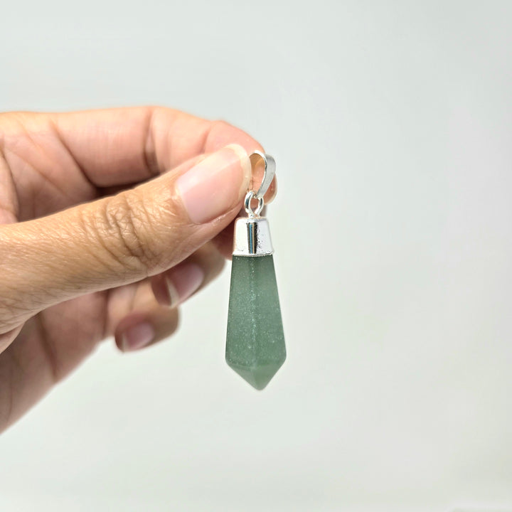 Green Aventurine Pendant Diamond Polished Point : 1.5"