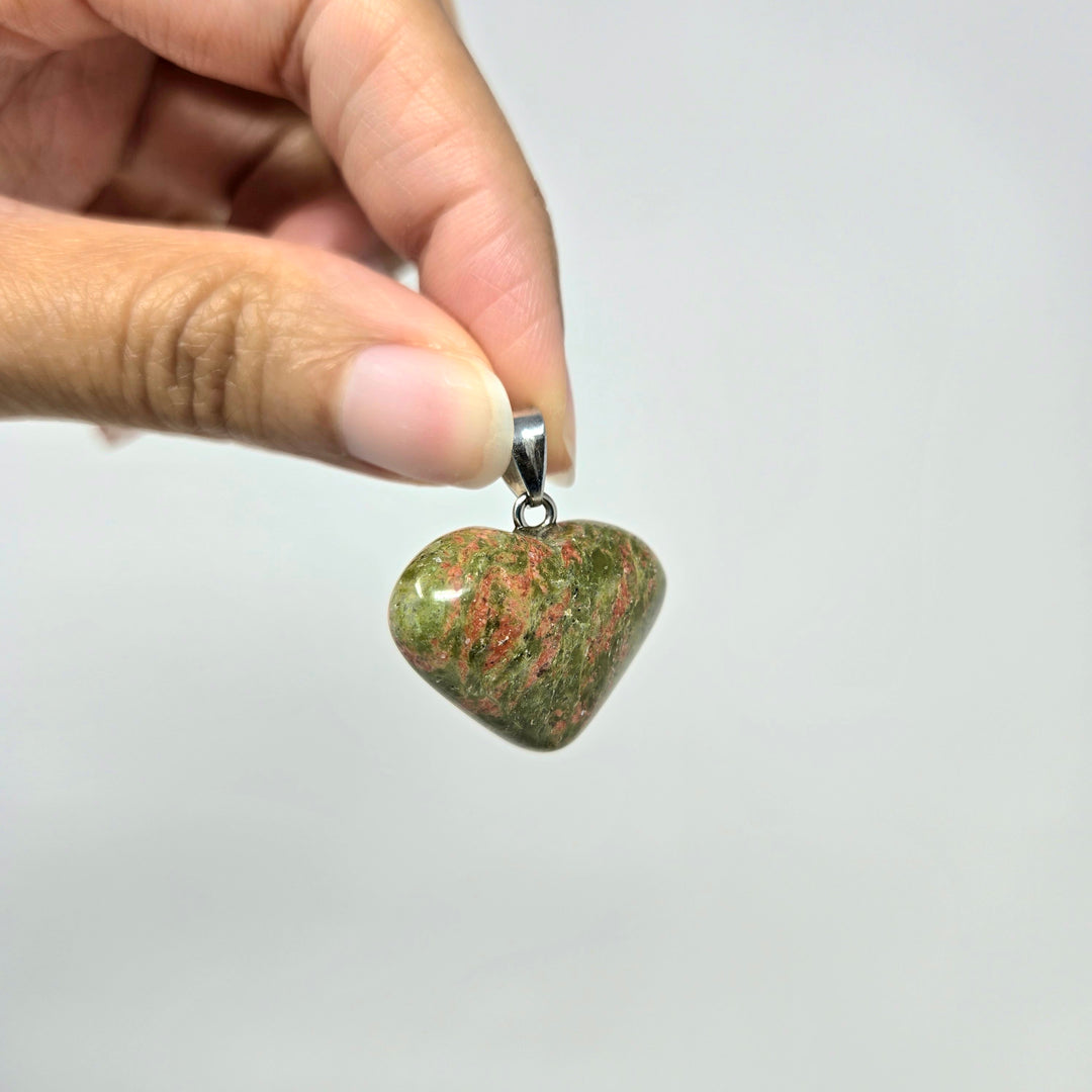 Unakite Gemstone Heart Pendant : 3/4"