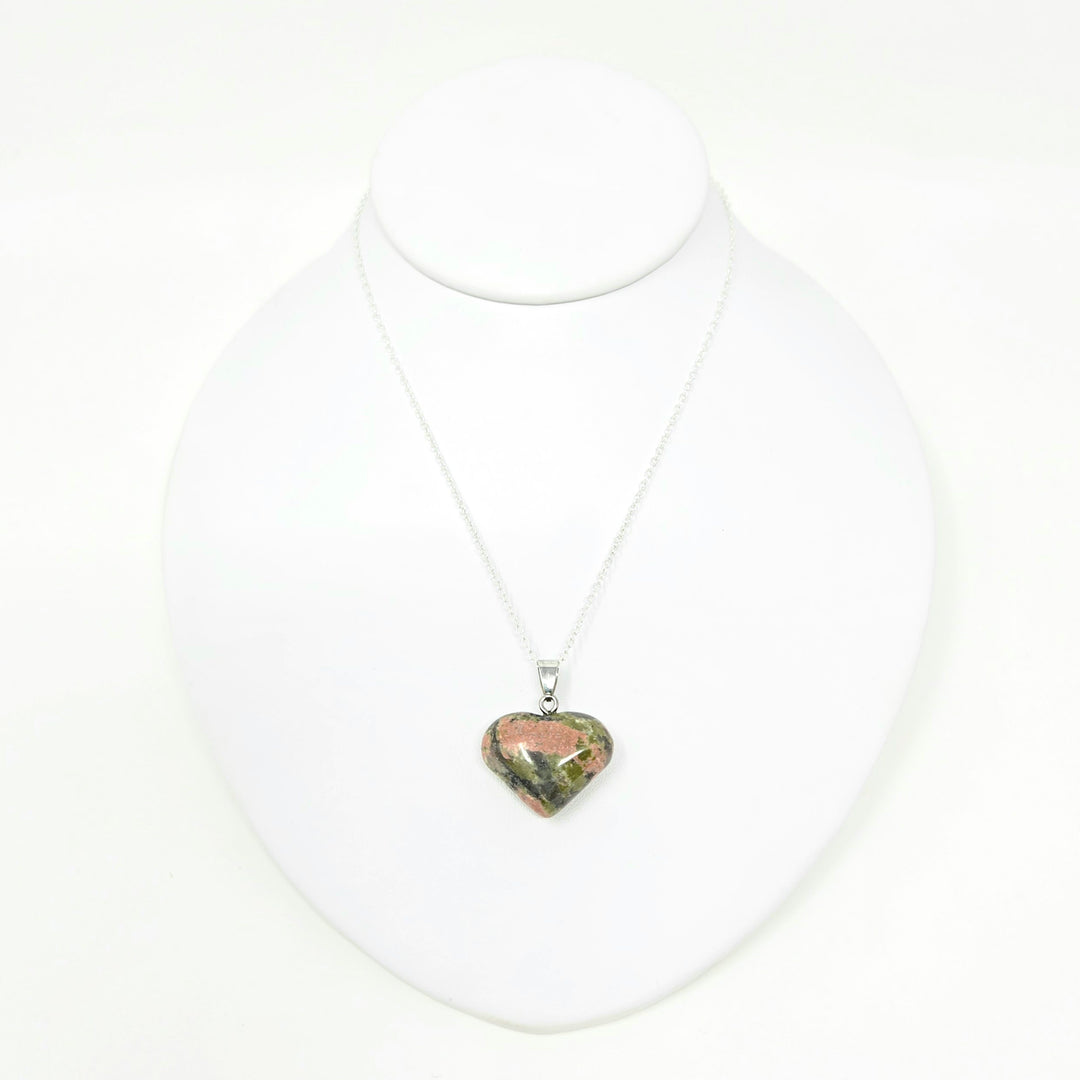 Unakite Gemstone Heart Pendant : 3/4"