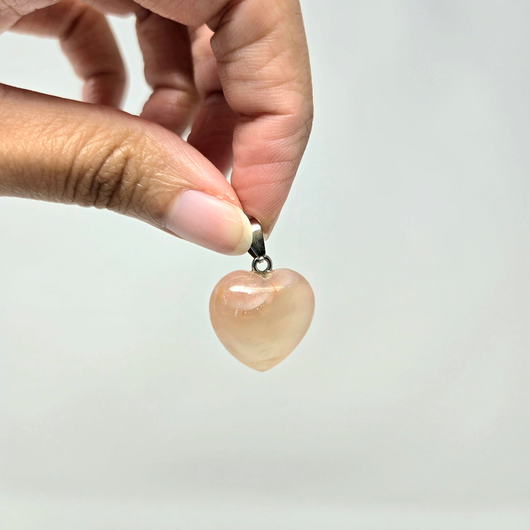 Flower Agate Heart Pendant : 3/4"