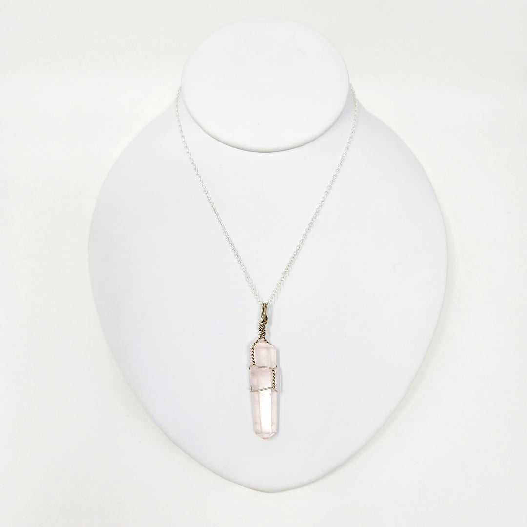 Rose Quartz Wire Wrapped Pendant with cord : 1.25 - 1.75"