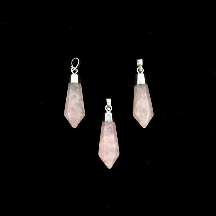 Rose Quartz Diamond Cut Polished Point Pendant  1.5"