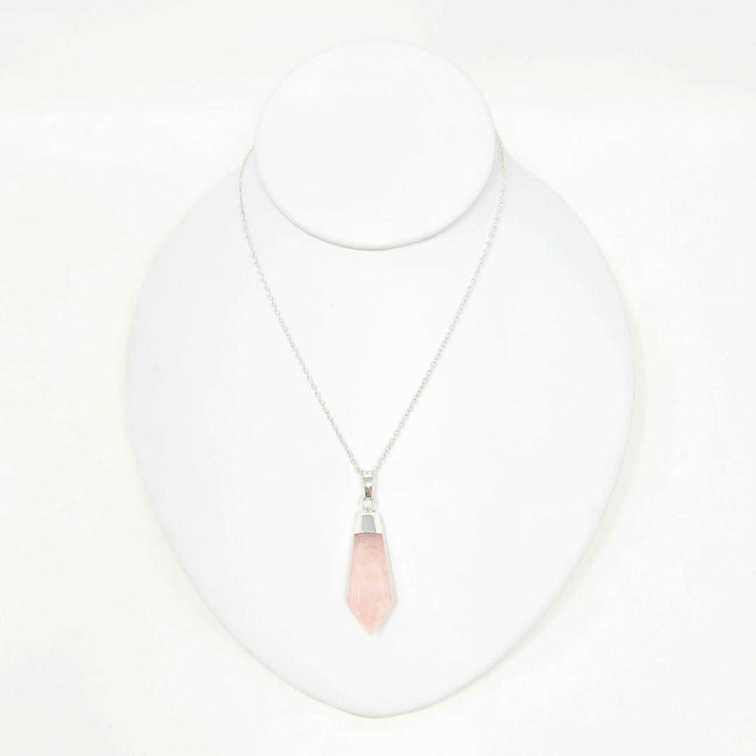 Rose Quartz Diamond Cut Polished Point Pendant  1.5"