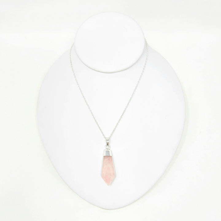 Rose Quartz Diamond Cut Polished Point Pendant  1.5"