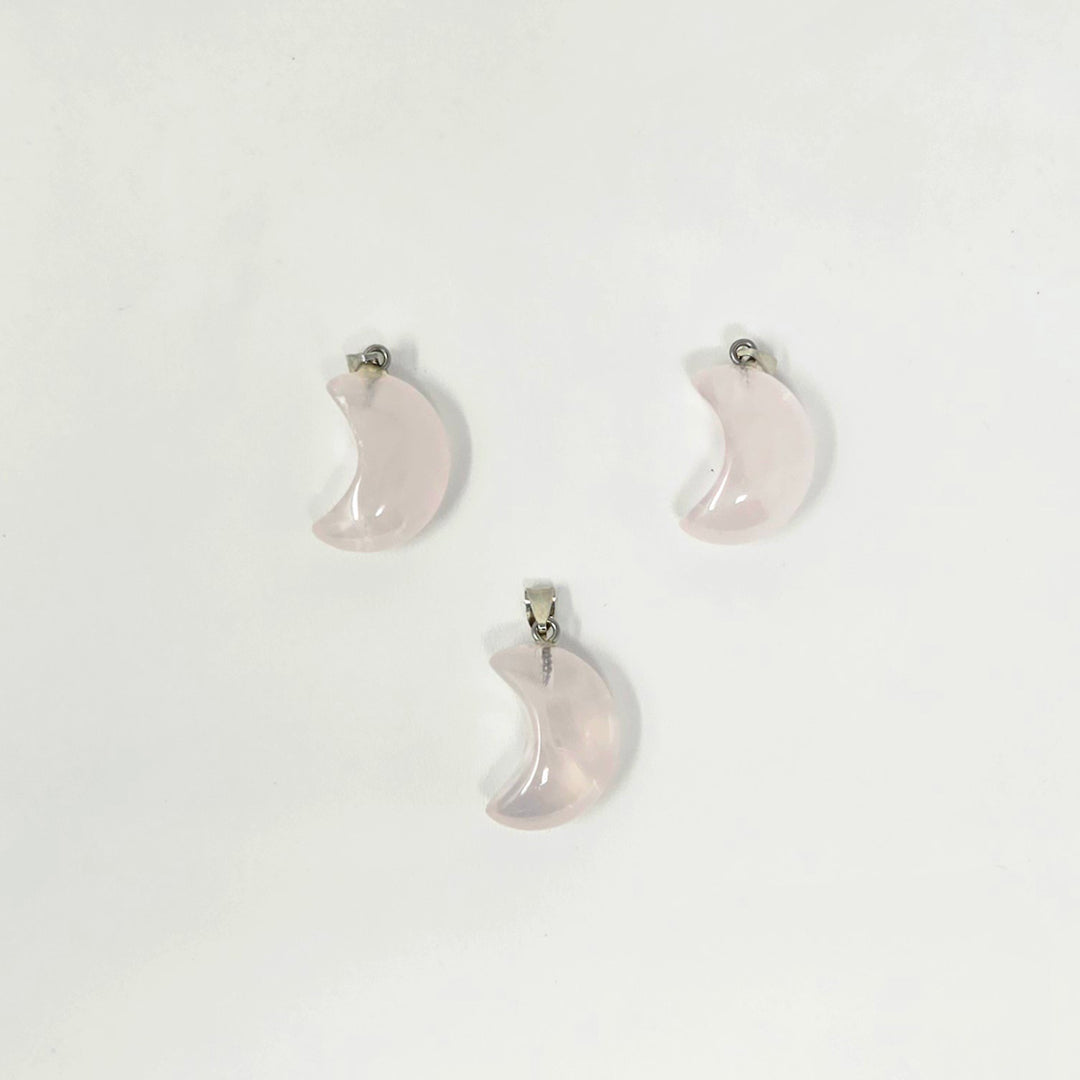 Rose Quartz Gemstone Moon Pendant: 3/4