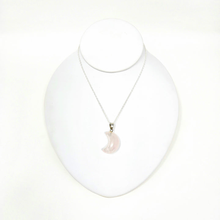 Rose Quartz Gemstone Moon Pendant: 3/4