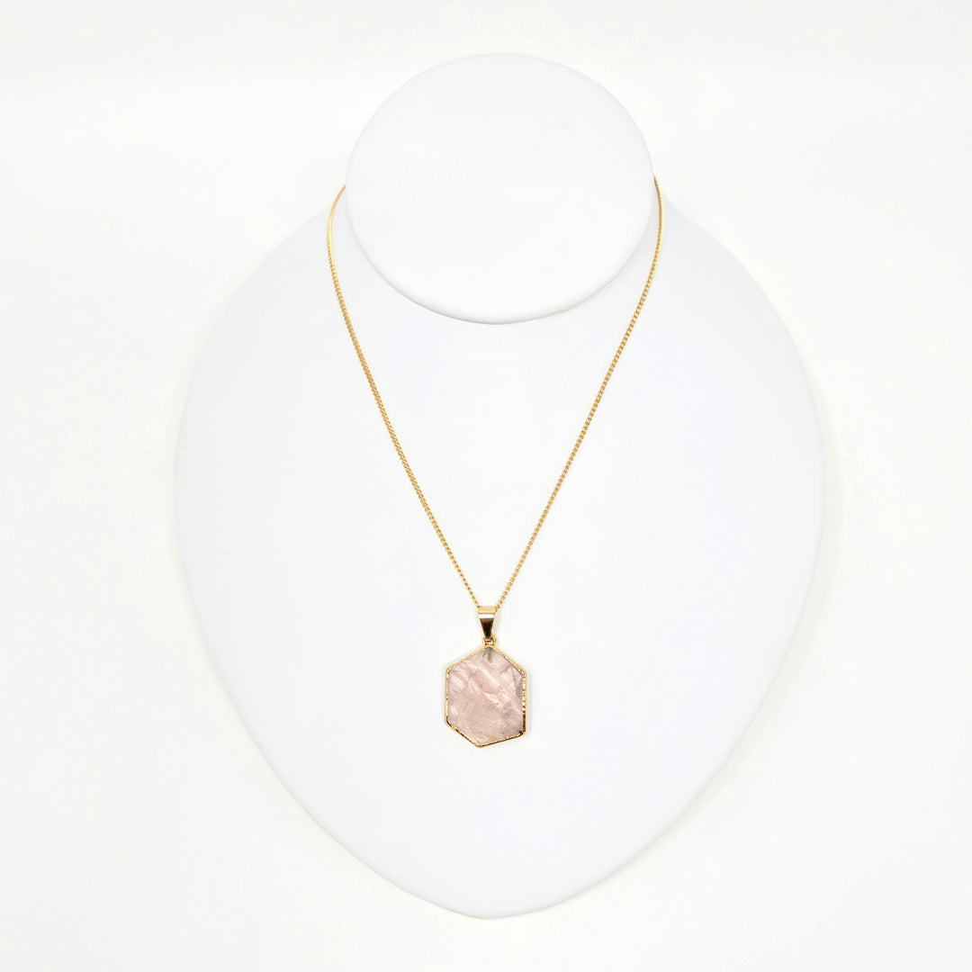 Rose Quartz Hexagonal Necklace : Gold plated