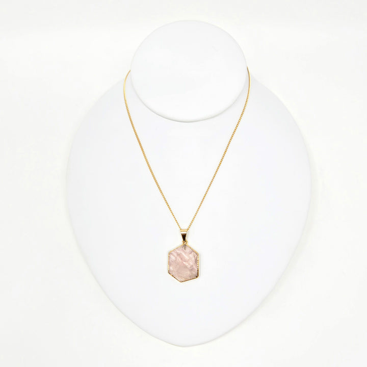 Rose Quartz Hexagonal Necklace : Gold plated