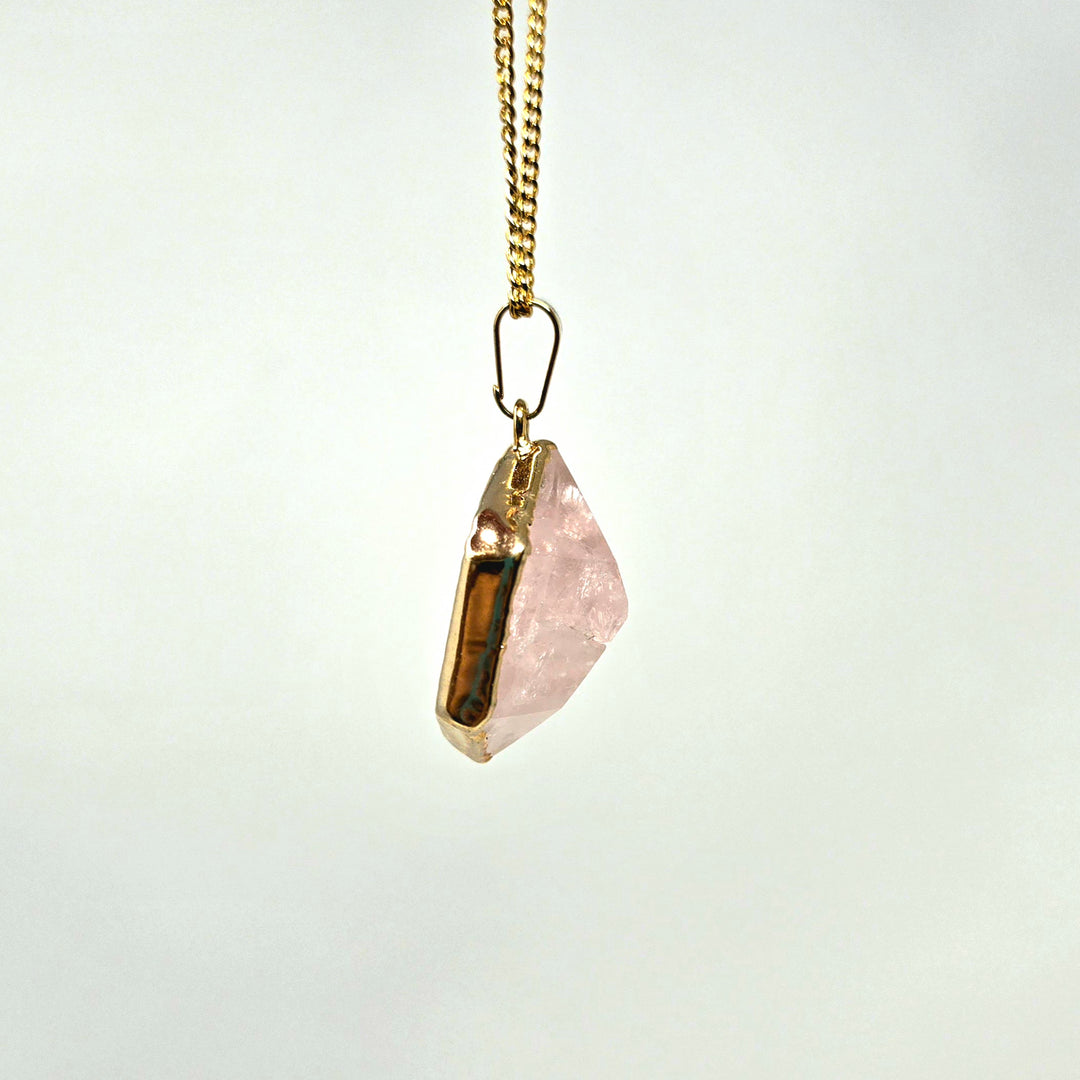 Rose Quartz Hexagonal Necklace : Gold plated