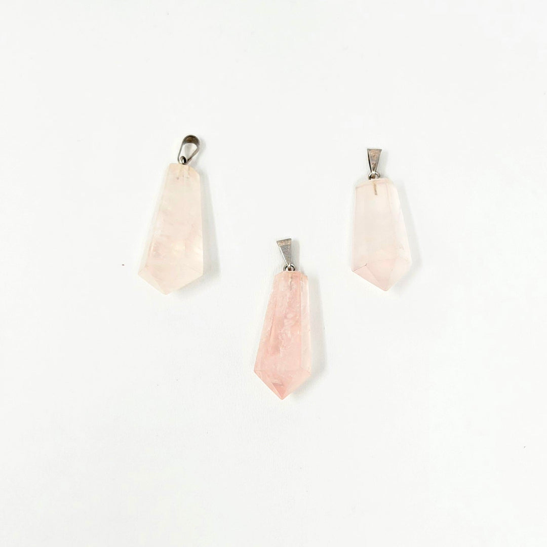 Diamond Cut Pendant-Rose Quartz : Silver