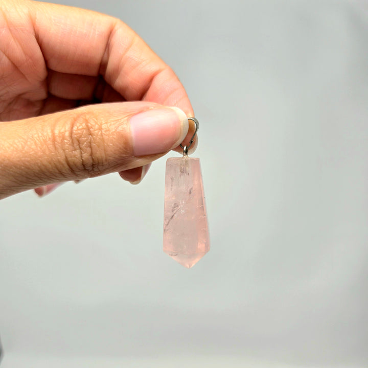 Diamond Cut Pendant-Rose Quartz : Silver