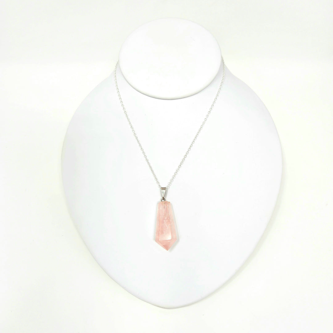 Diamond Cut Pendant-Rose Quartz : Silver