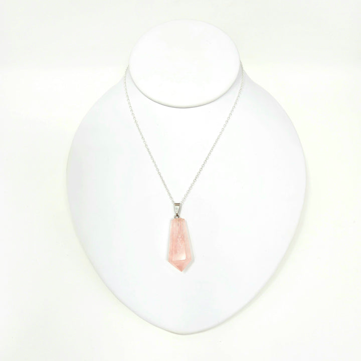 Diamond Cut Pendant-Rose Quartz : Silver