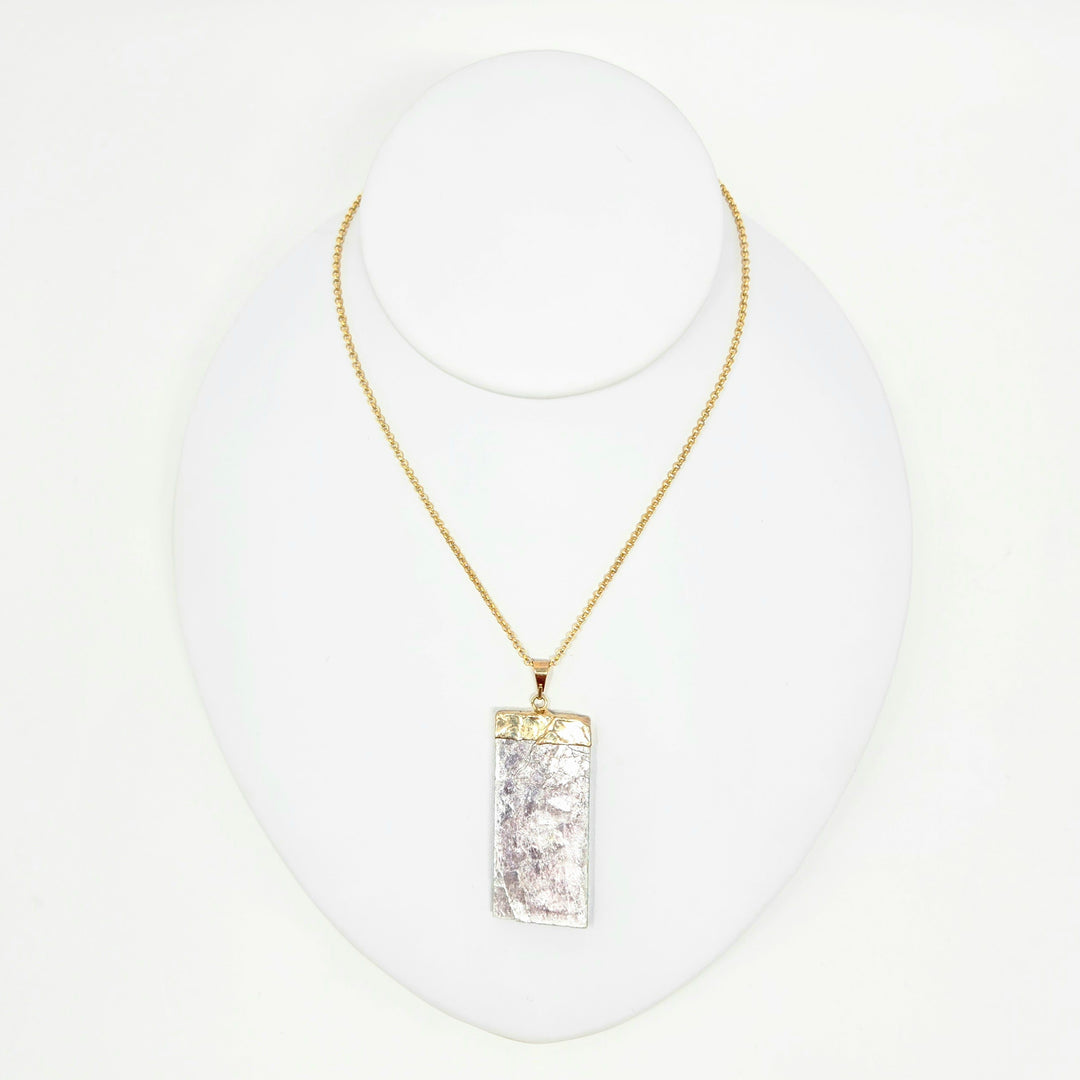 Lepidolite Slab Necklace with Gold Finish