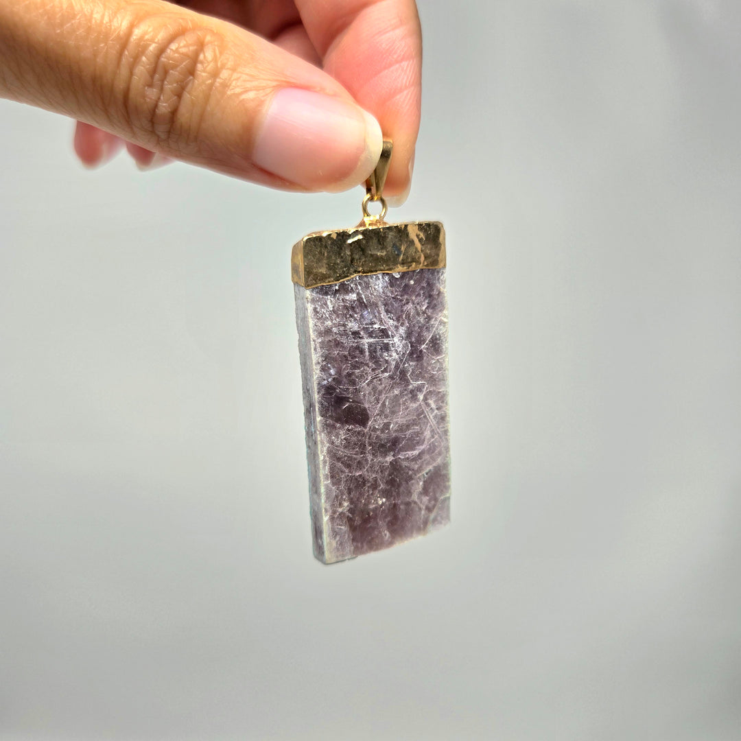 Lepidolite Slab Necklace with Gold Finish