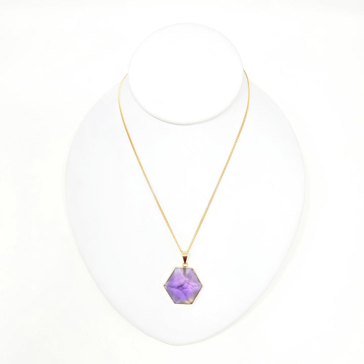 Amethyst Hexagonal Pendant : Gold