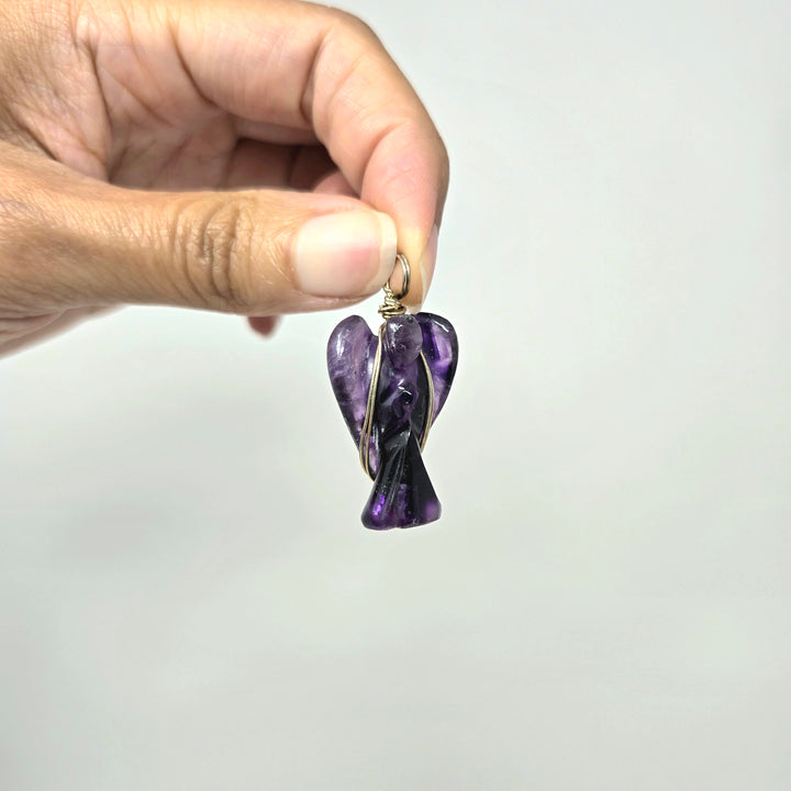 Amethyst Angel Wire Wrapped Pendant : 1.25