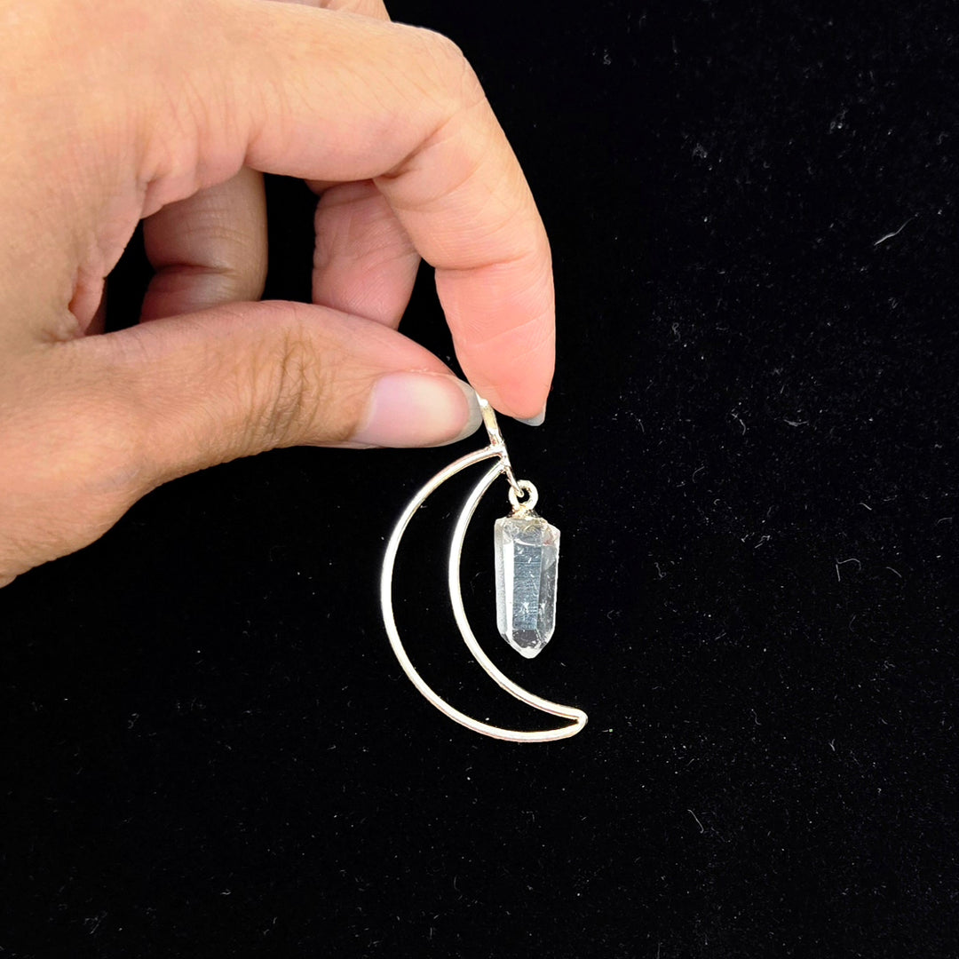 Clear Quartz Moon Dangle Pendant