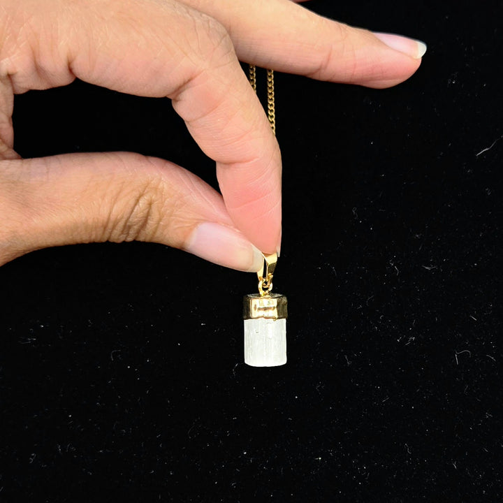 Selenite Necklace Gold Finish