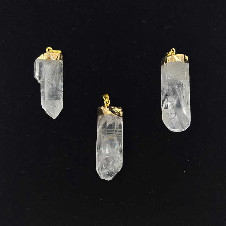 Clear Quartz Rough Gold Plateted Pendant